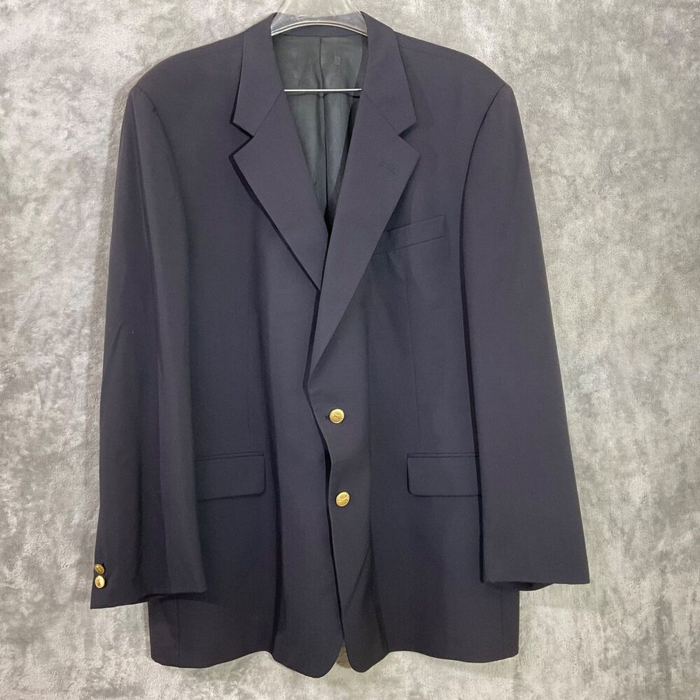 Bobby Jones Collection Men’s  Wool Blazer 48L Black golfer gold buttons VTG.  *